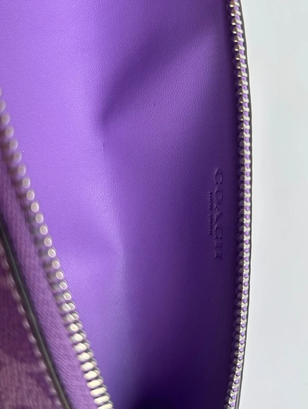 Coach Pencil Case In Signature Canvas Iris Purple SIlver Zip Pouch CZ206